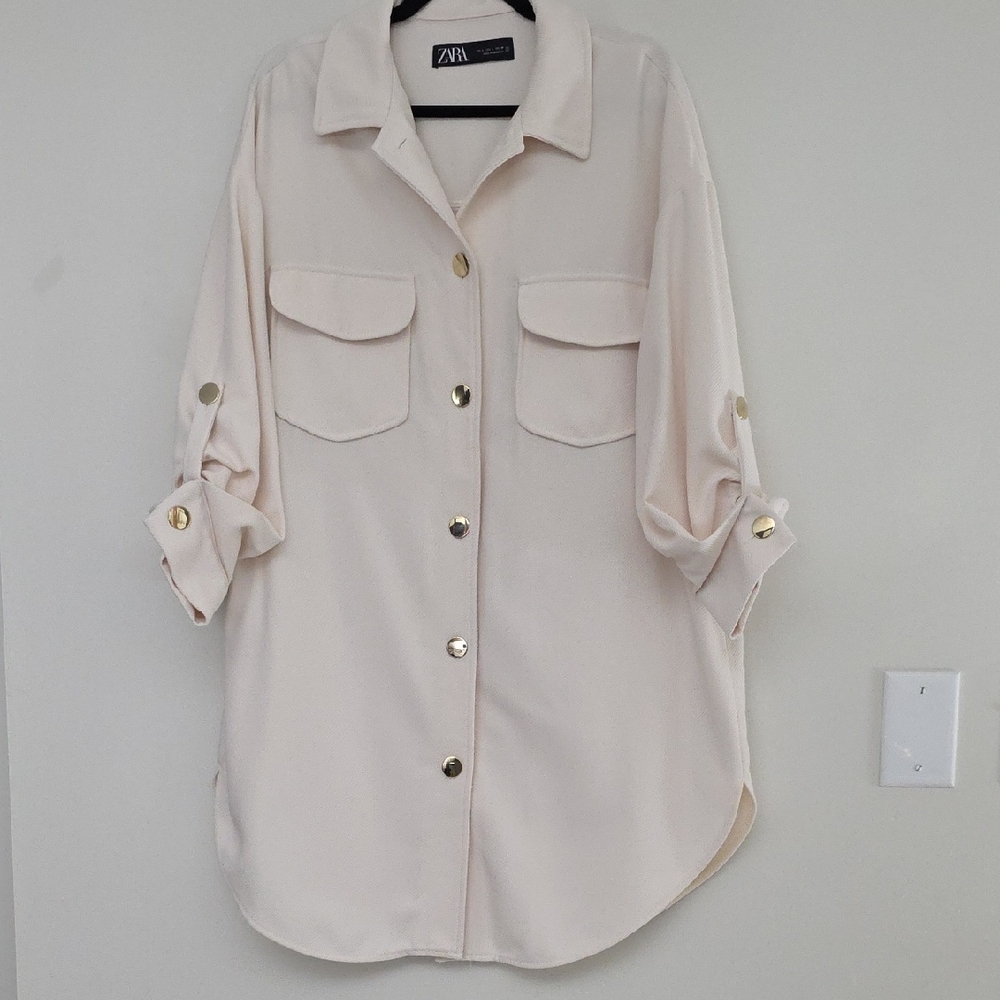 Zara Cream Twill Shacket Style Shirt